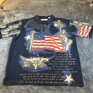 American Summer Patriotic Polo Shirt Statue of Liberty USA Flag Mens Extra Large